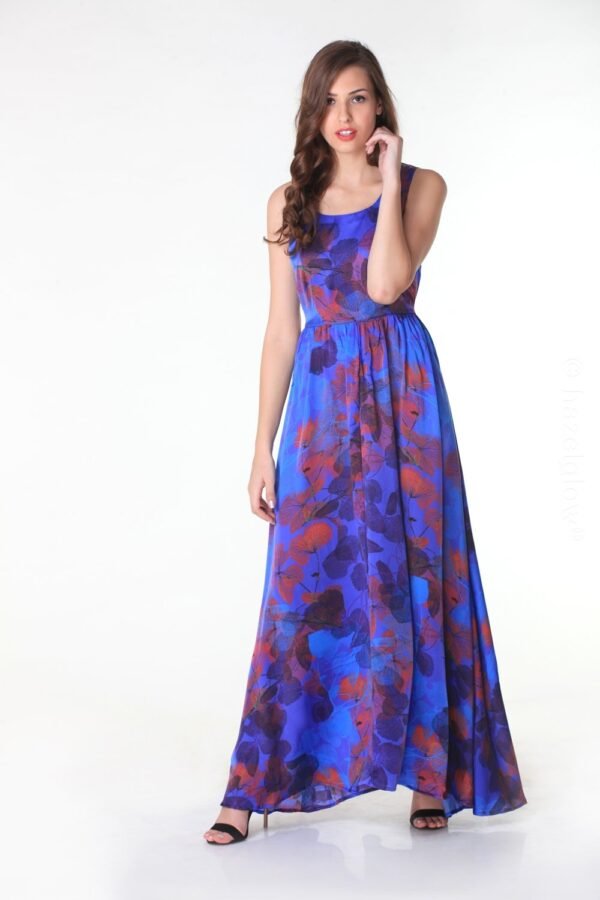 Fashion Foliage Blue | Luxury Designer Dress for Women’s by Hazelglow Store